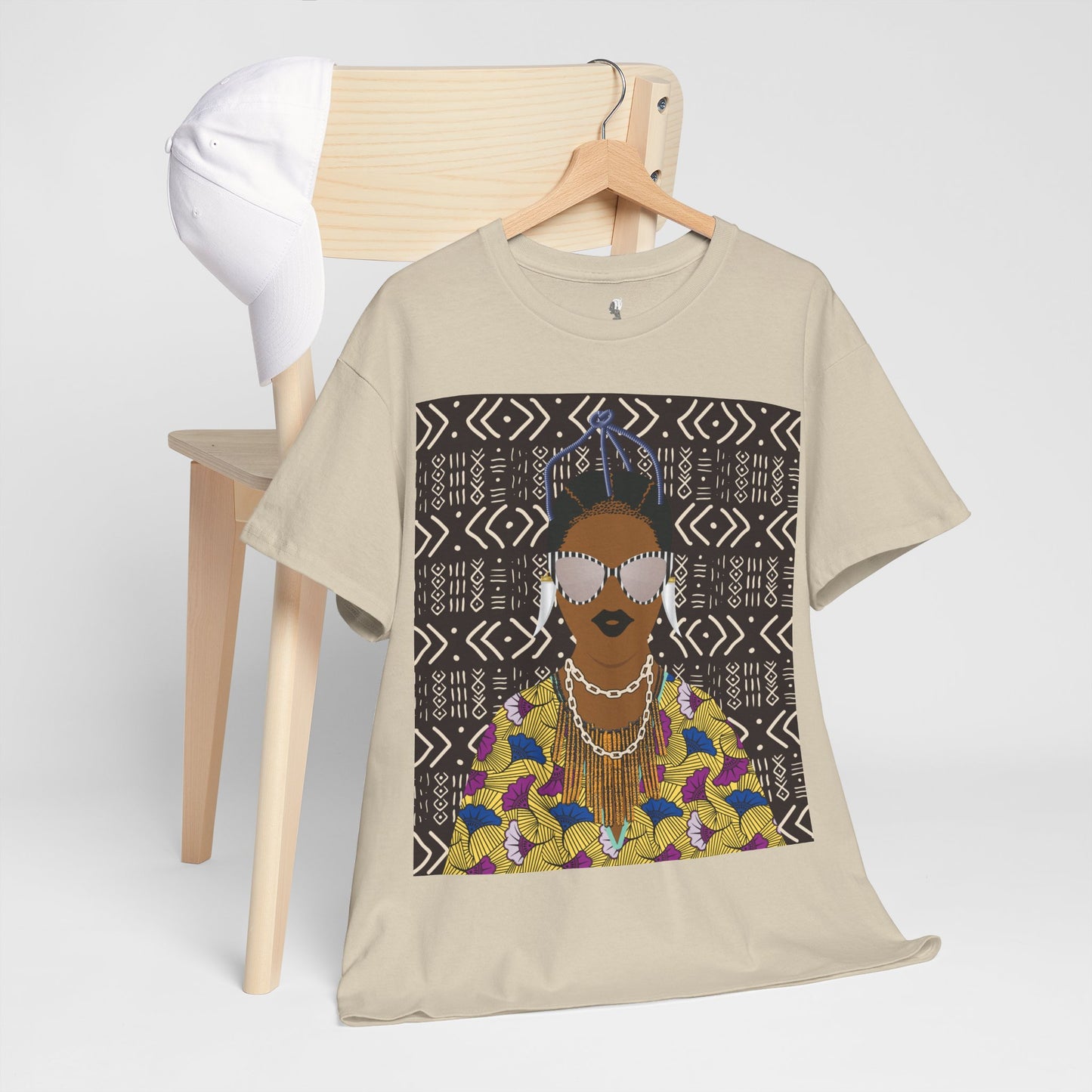 Manyi in Floral on Mudcloth Unisex Heavy Cotton Tee