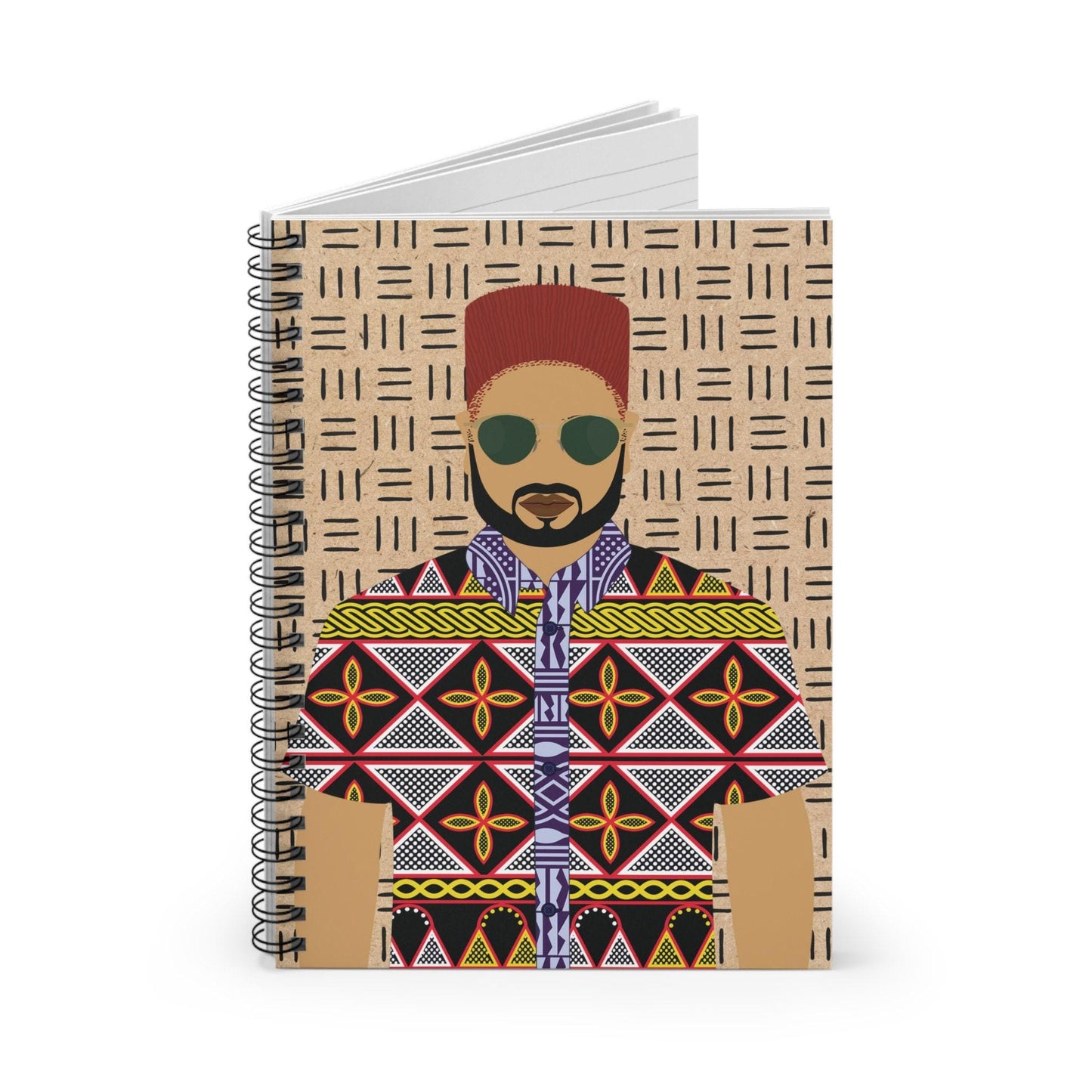 Phillipe(Sand) on Cork Mudcloth Spiral Notebook, Front Cover Print - Ruled Lines