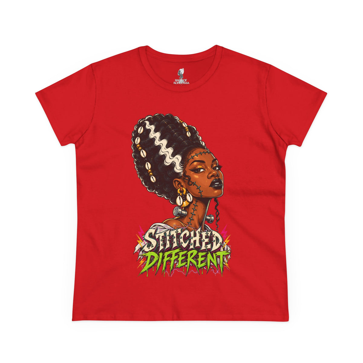 Stitched Different Afro Punk Portrait Tee, Halloween Women's Cotton Cotton T-Shirt