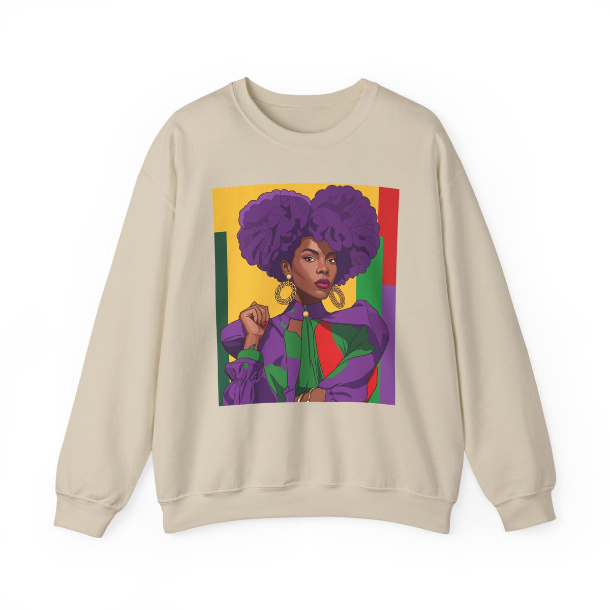 Abella Cotton Blend Sweatshirt, Black Woman Art, Colorful African-Inspired Crewneck