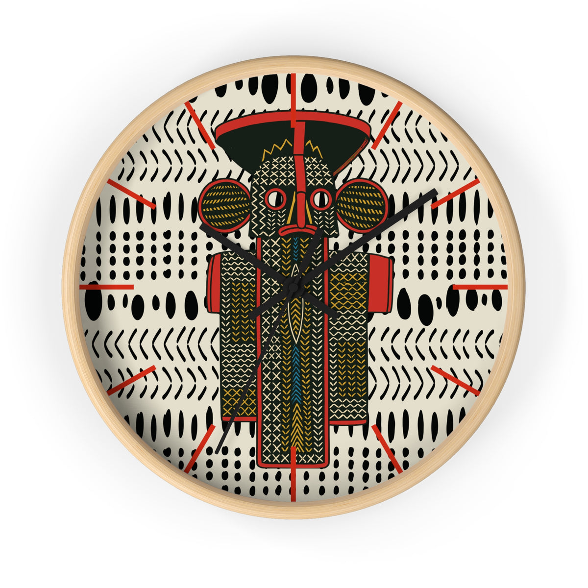 Cameroon Elephant Mask on Mudcloth Wood Wall Clock Perfect