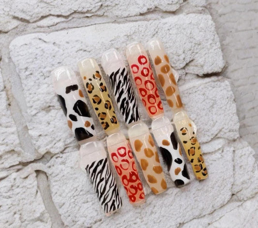Animal Print Press On Nails: Long Square Acrylic Nail Art