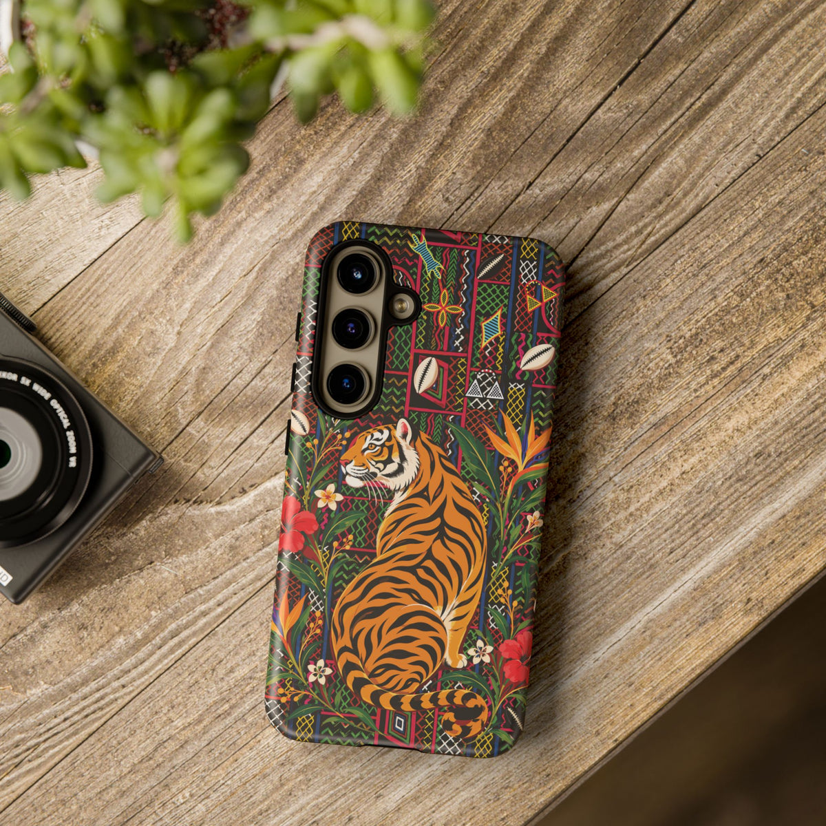 Bengal Tiger & Tropical Blooms Phone Case, African Art Design, Stylish Protective Cover for Samsung and iPhone, Unique Accessory, Gift Idea
