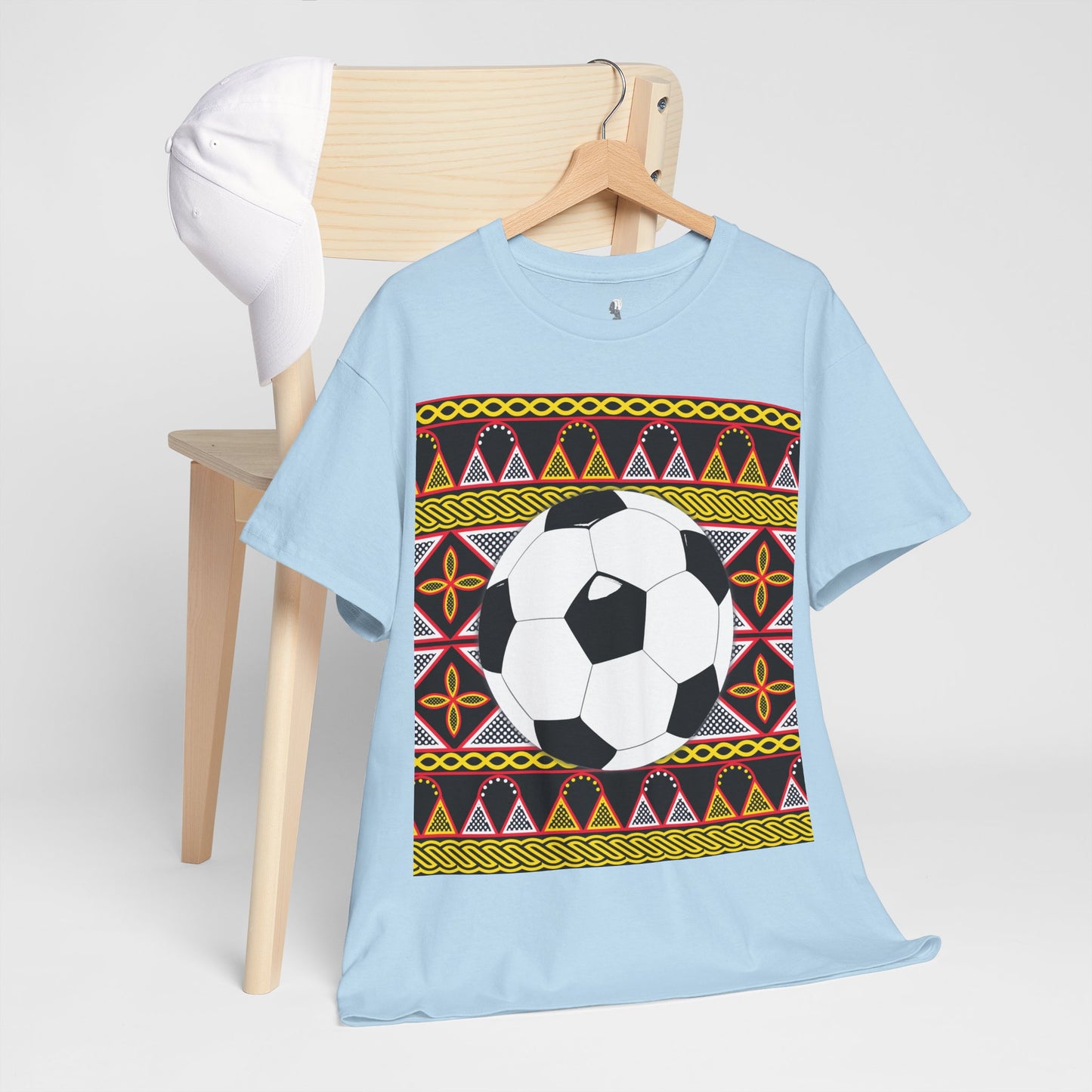 GOAL!! - BW Football on Yellow Toghu with Back Design Unisex Heavy Cotton Tee