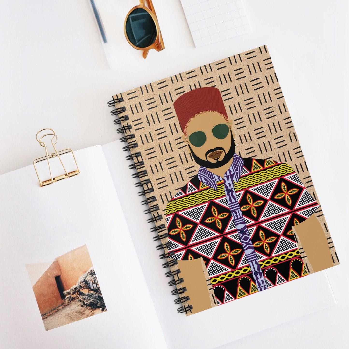 Phillipe(Sand) on Cork Mudcloth Spiral Notebook, Front Cover Print - Ruled Lines