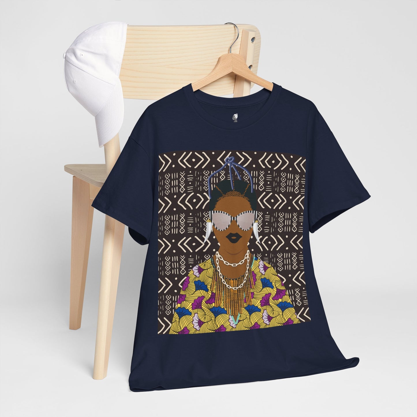 Manyi in Floral on Mudcloth Unisex Heavy Cotton Tee