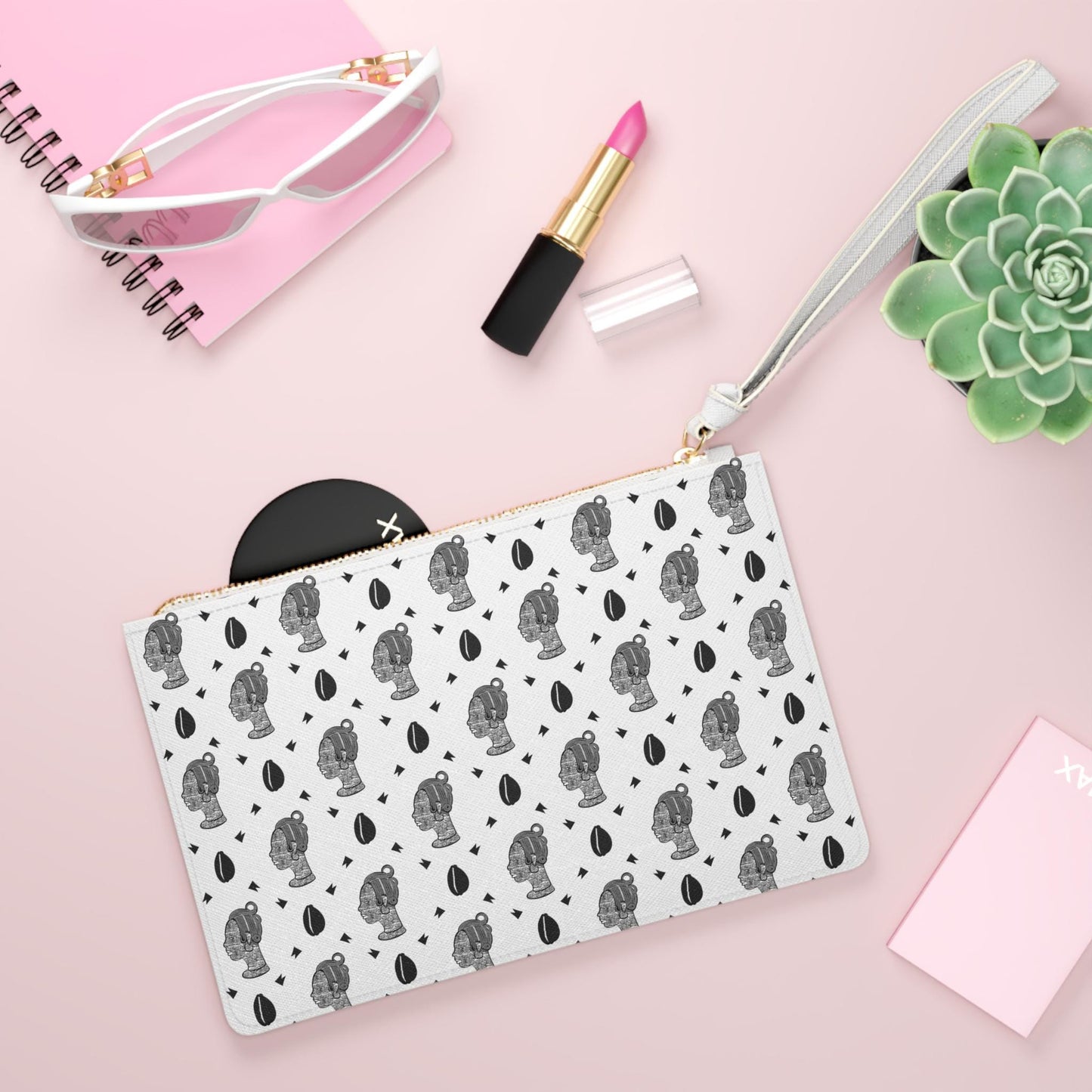 White Cowrie Wristlet Purse: Vegan Leather African Clutch