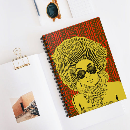 Madame Headtie Spiral Notebook: Black, White & Red Ndop Print