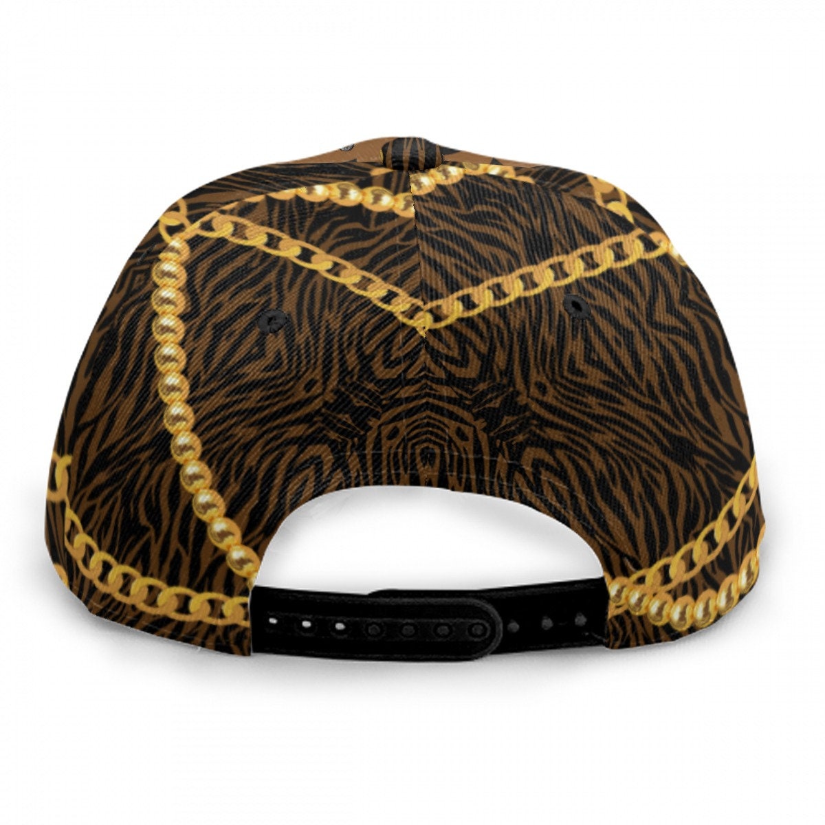 African Print Snapback Hat: Designer Brown, HOK Lady Logo with Zebra and Gold Chains Baseball Cap