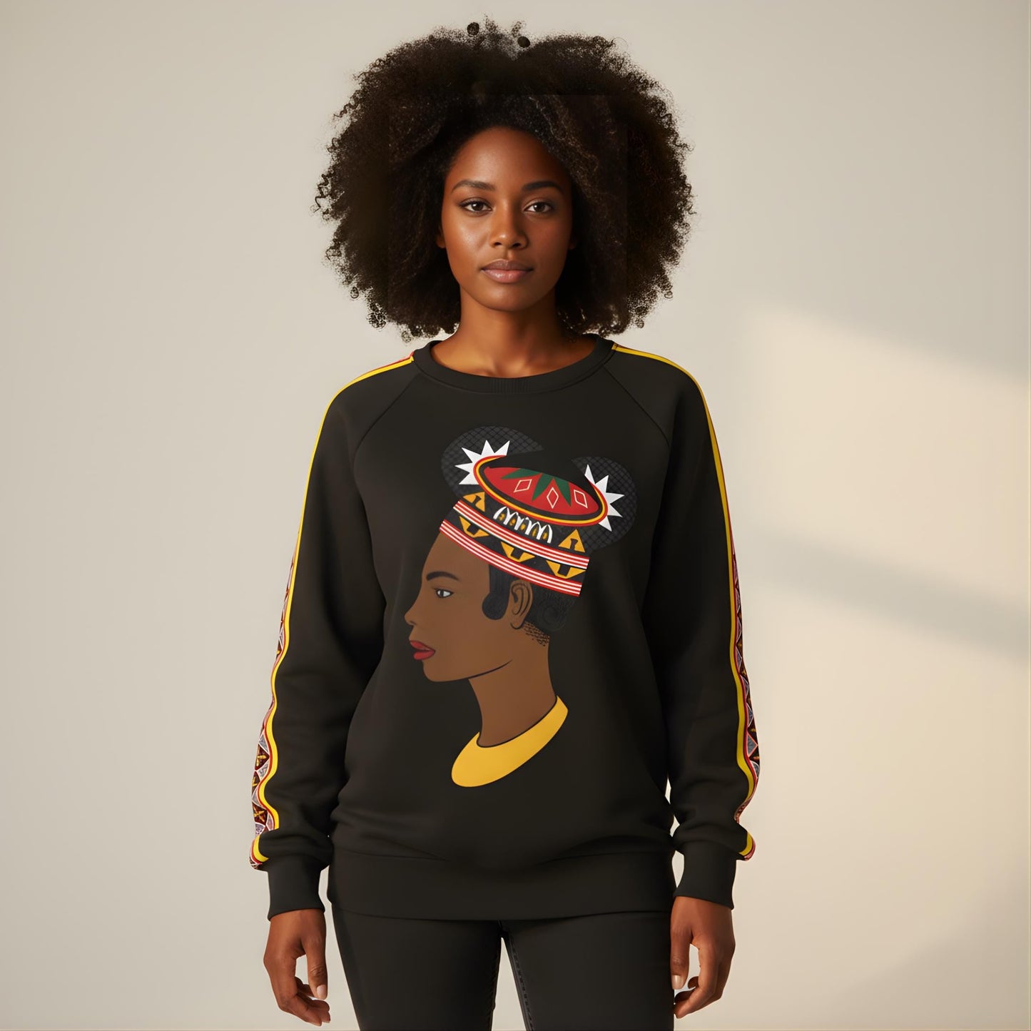 Bamenda Toghu Hat Lady All-Over Print Women's Raglan Sleeve Sweatshirt