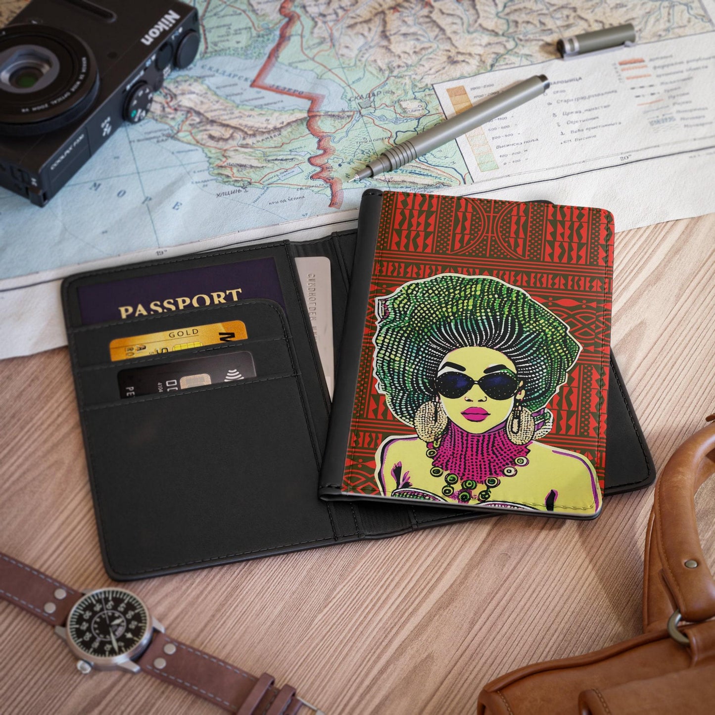 Madame Headtie (Color) - Red Ndop - Passport Cover