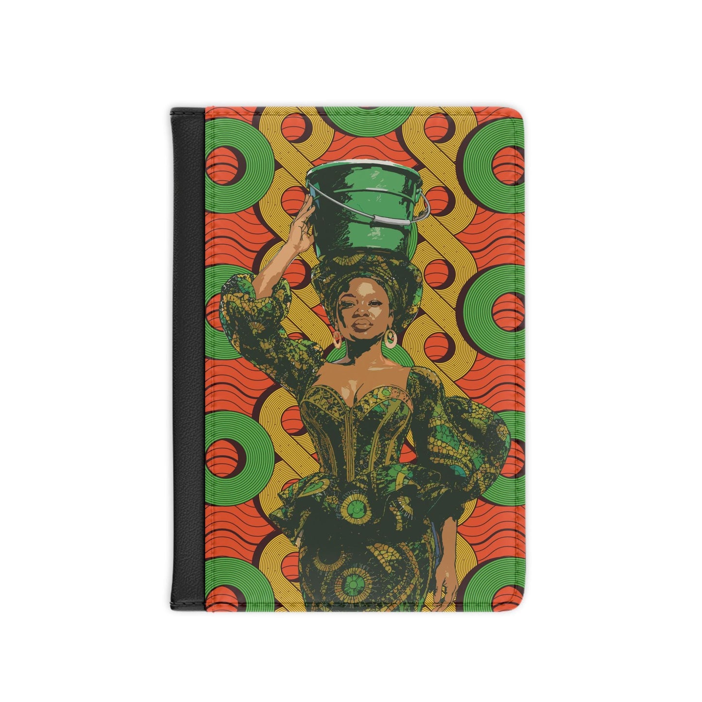 Lady and Bucket Passport Cover on 2 Ankara Prints, Travel Wallet, Pu Leather Passport Holder, Passport Protector, Travel Accessory