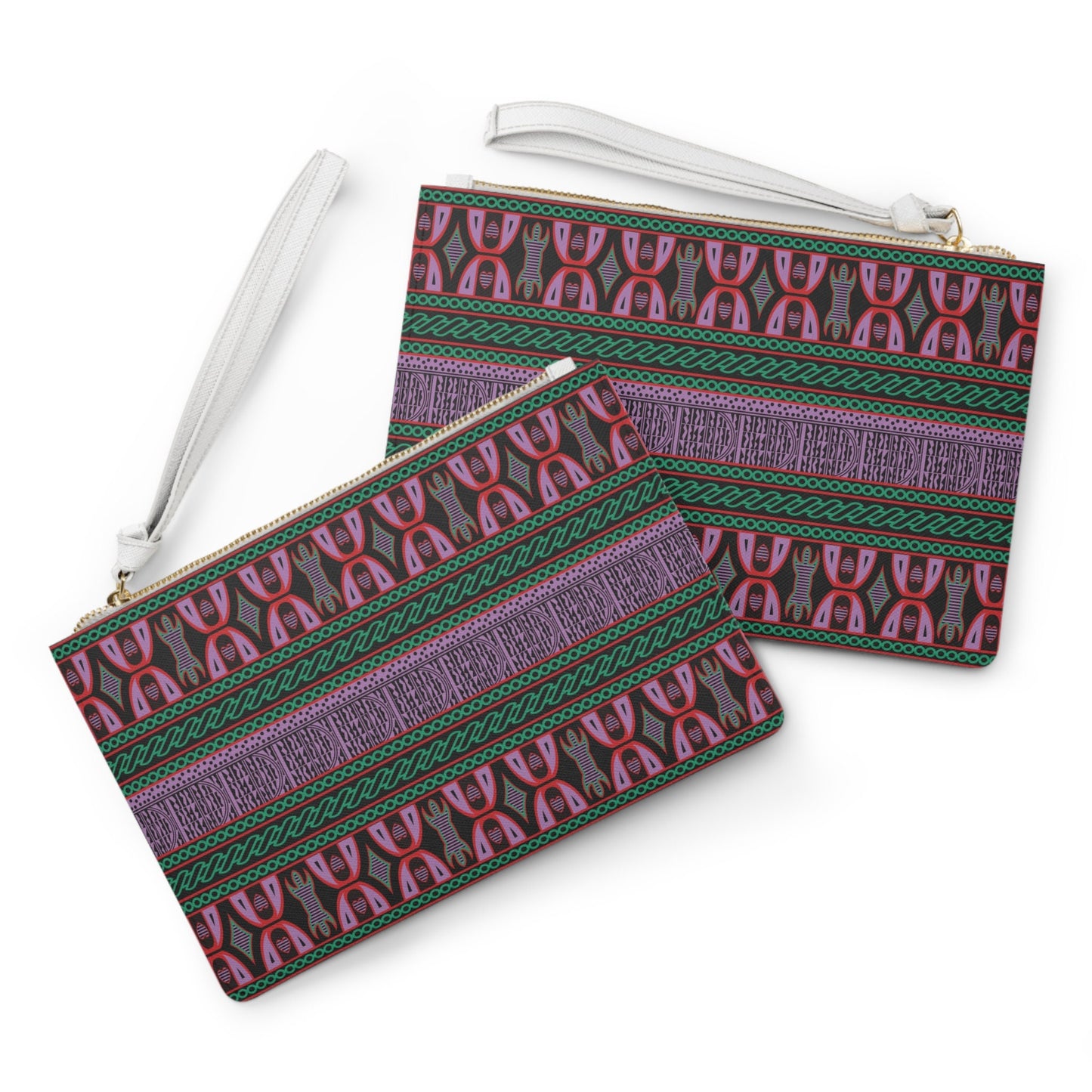 Vegan Leather Wristlet Clutch: Purple Toghu African Print Cowrie Bag