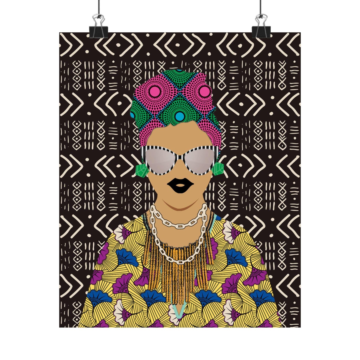 African Woman Wall Art Poster - Sabi Floral Mudcloth