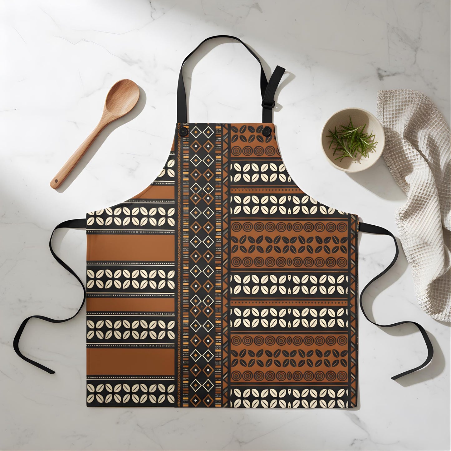 Mudcloth Print Apron, African Kitchen Gardening Apron, Retro Cooking Style Polyester