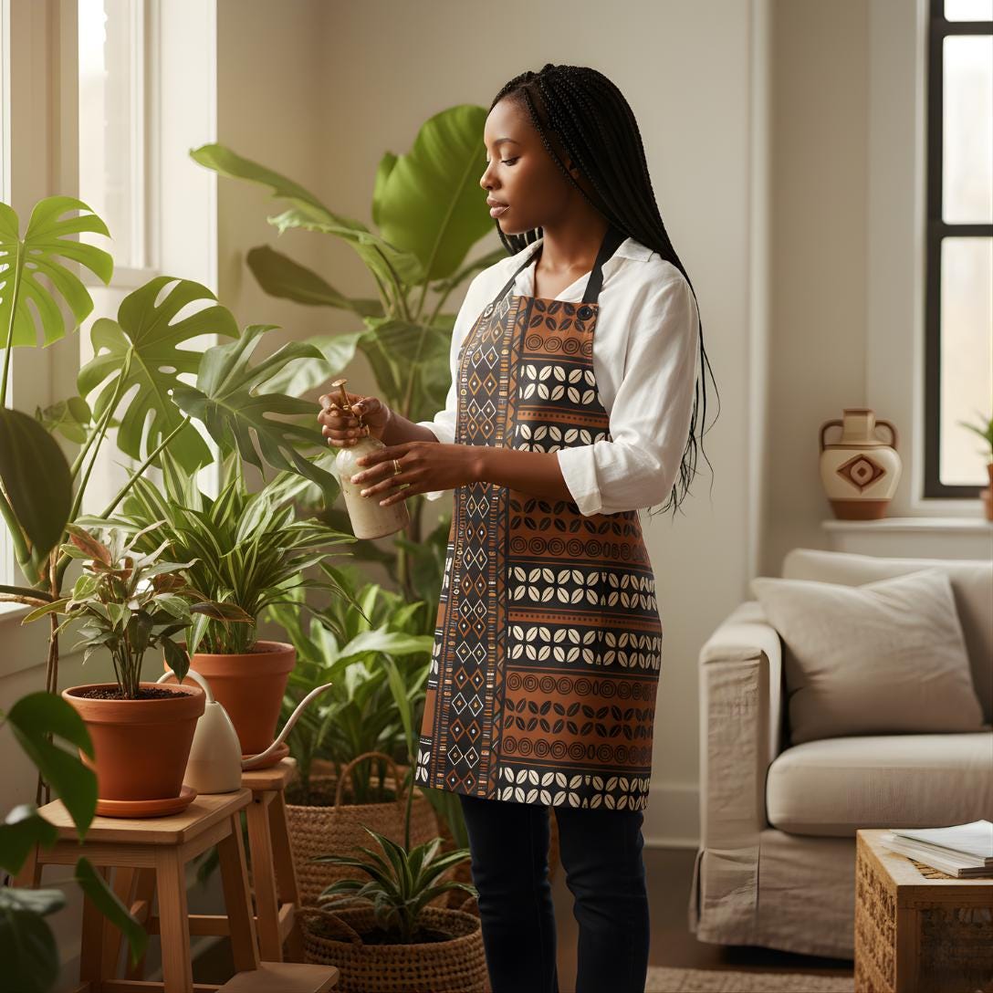 Mudcloth Print Apron, African Kitchen Gardening Apron, Retro Cooking Style Polyester