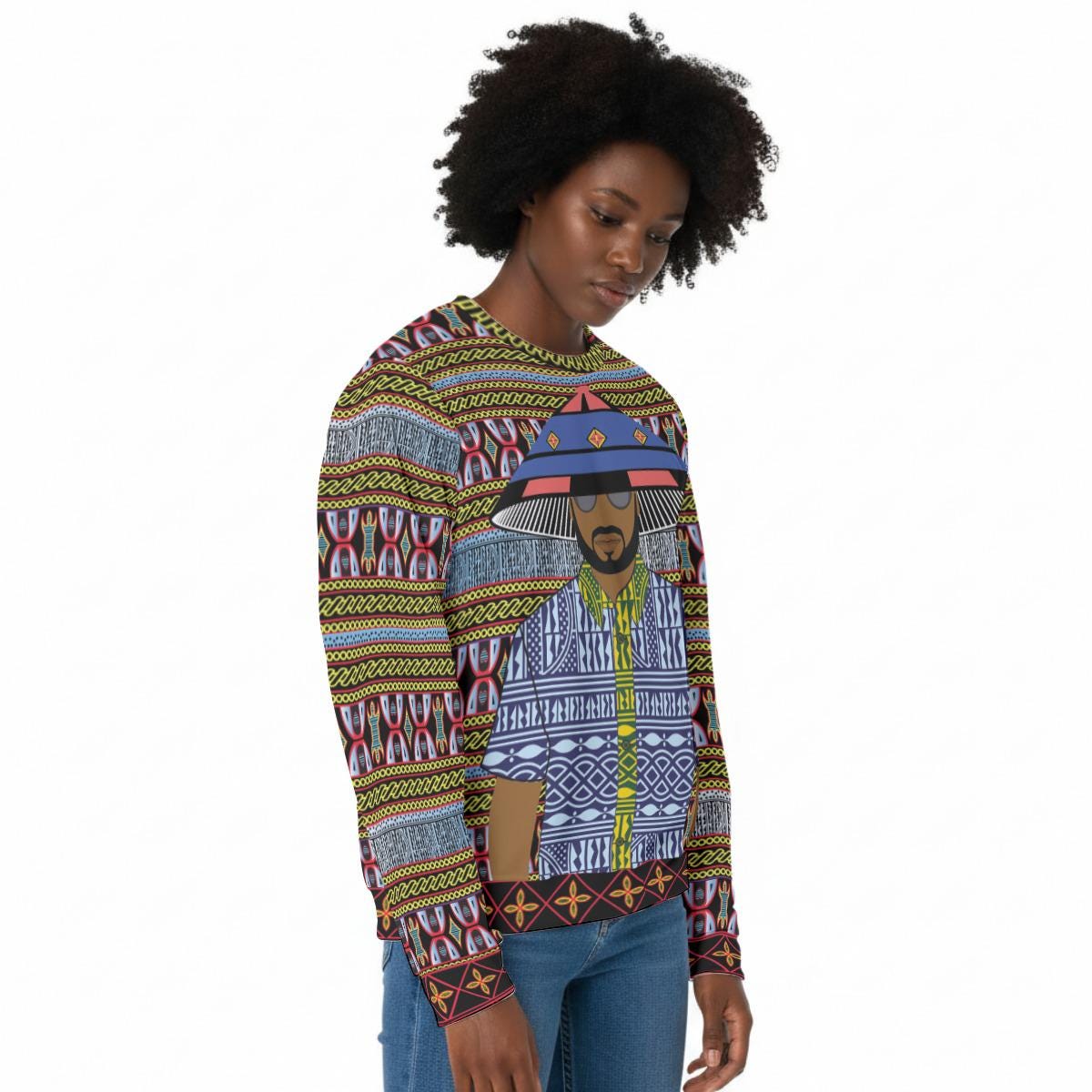 Fulani Blues Print Sweatshirt: Cameroon Ndop Toghu Design