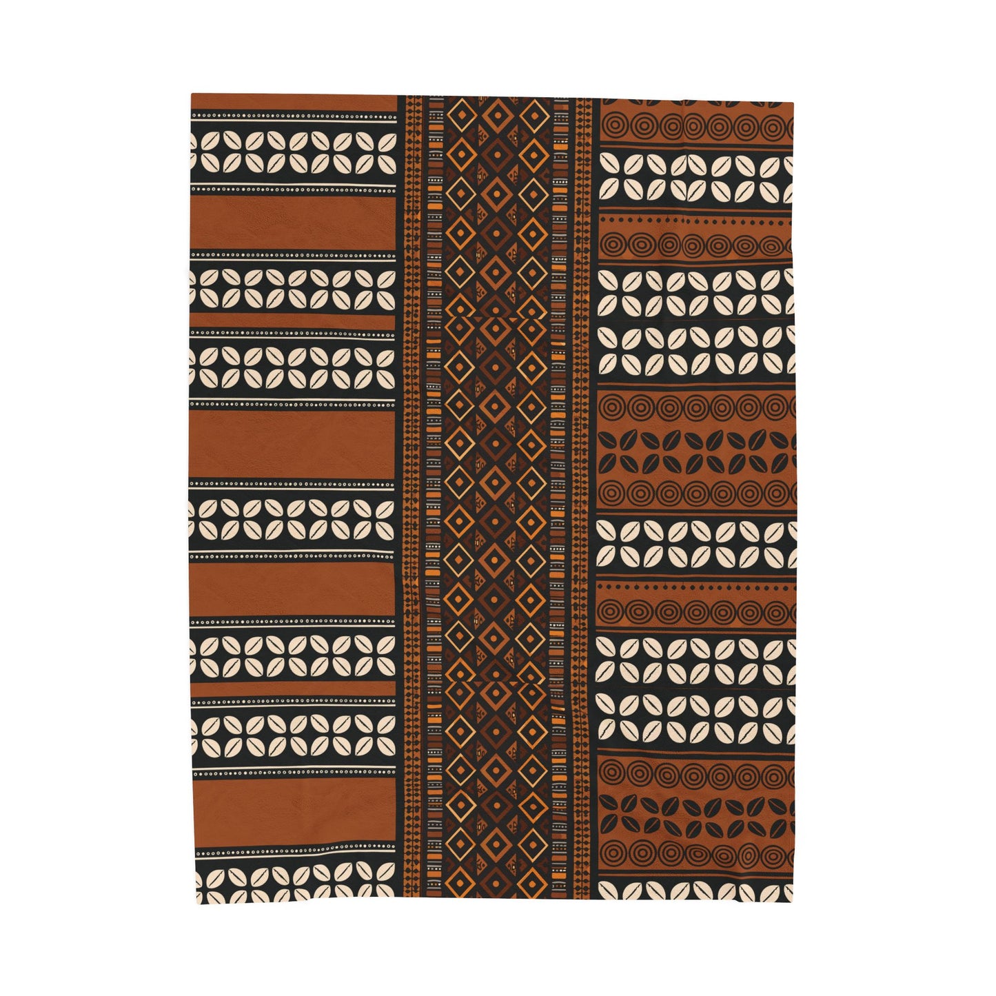 Mudcloth and Cowries Velveteen Blanket, Cozy Throw, Ethnic Design Bedding, Soft Afrocentric Bedspread, Warm Living Room Decor