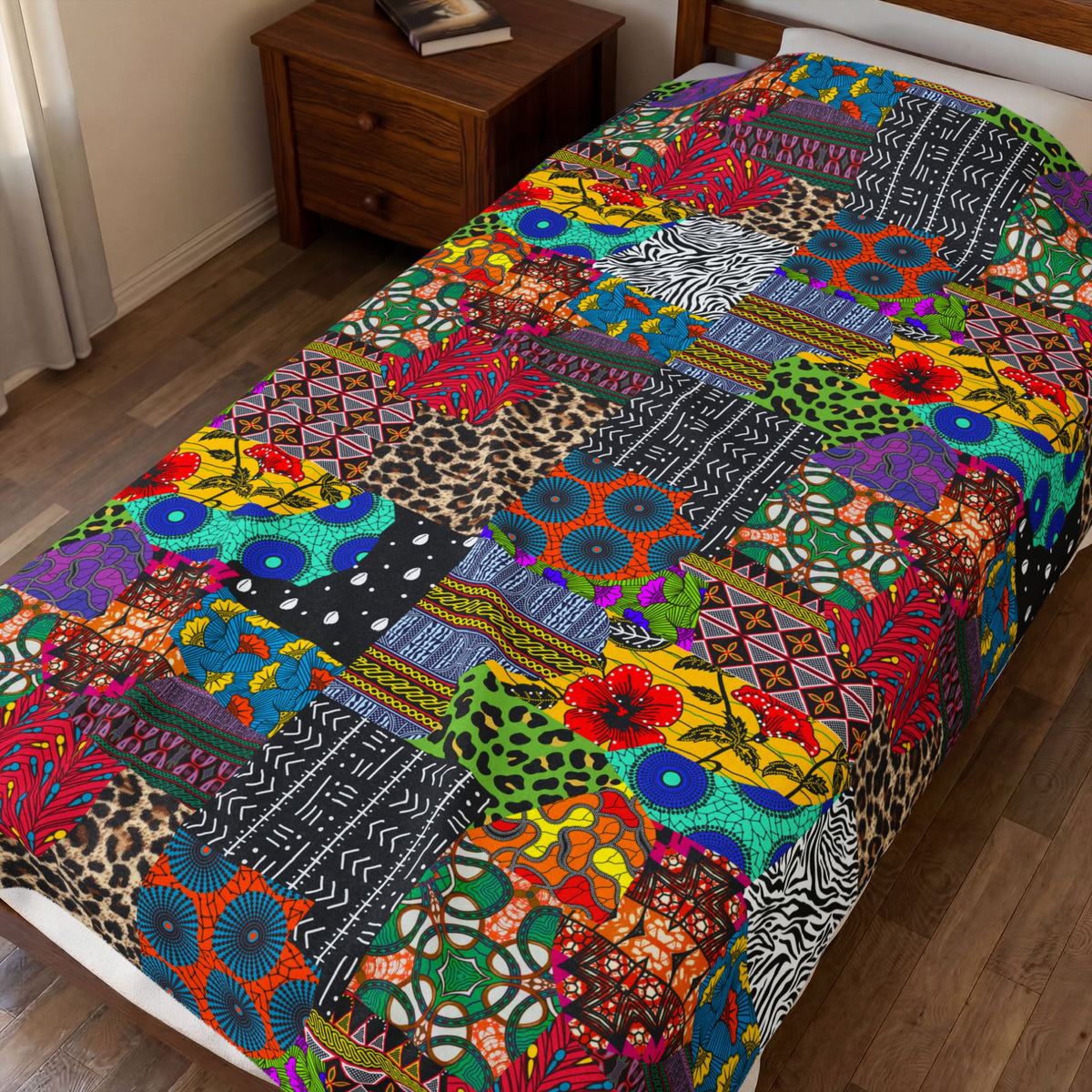Afrik Quilt African Print Velveteen Plush Blanket