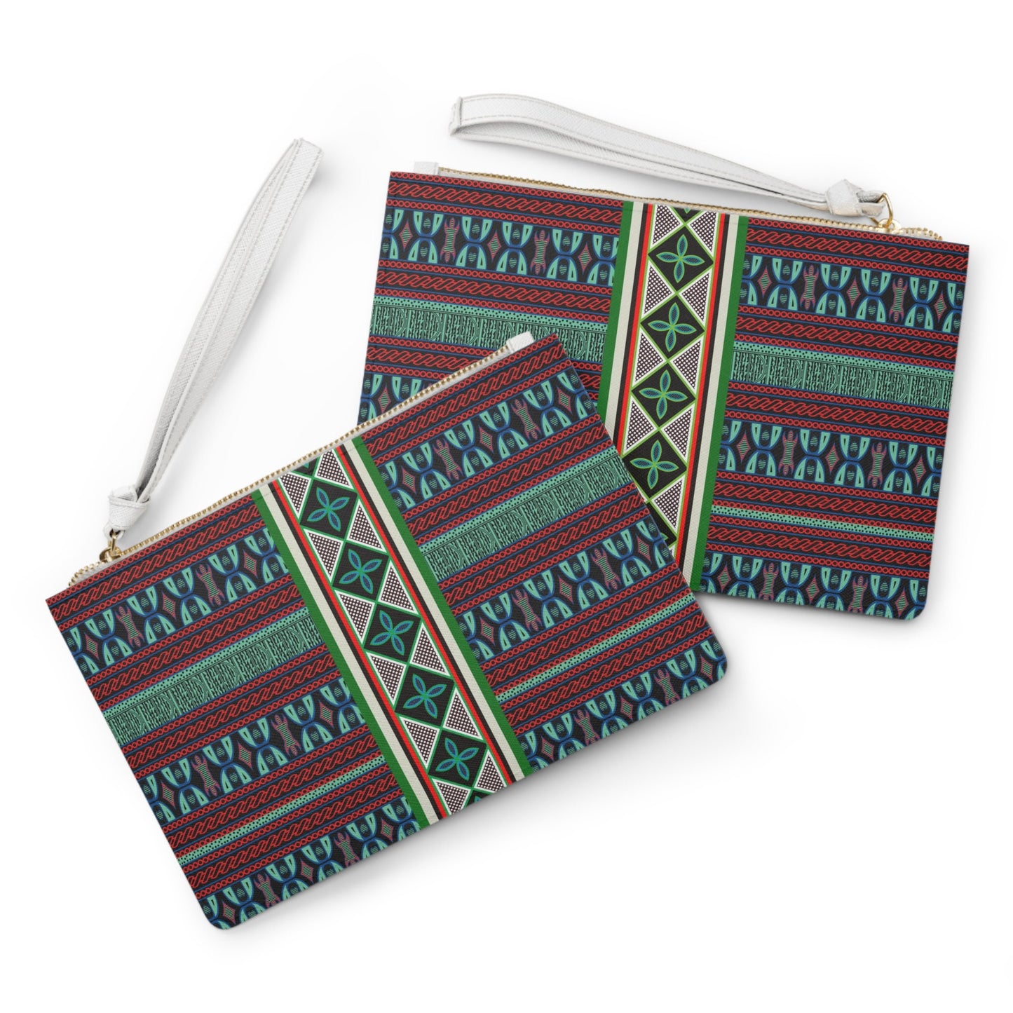 Aqua Red Toghu with Strip Wristlet Clutch Bag, Elegant Evening Accessory, Stylish Birthday Gift