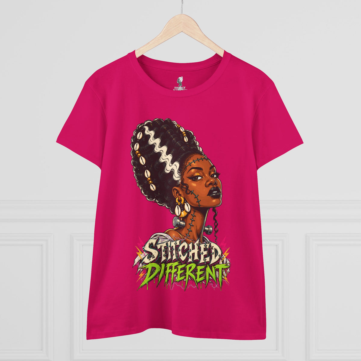 Stitched Different Afro Punk Portrait Tee, Halloween Women's Cotton Cotton T-Shirt