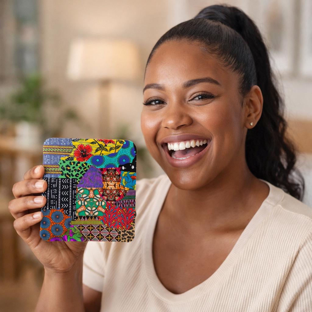 African Print Coasters, Corkwood Coaster Sets, Glossy MDF Set, 3 Designs Available,  Perfect Gift for Mother's Day