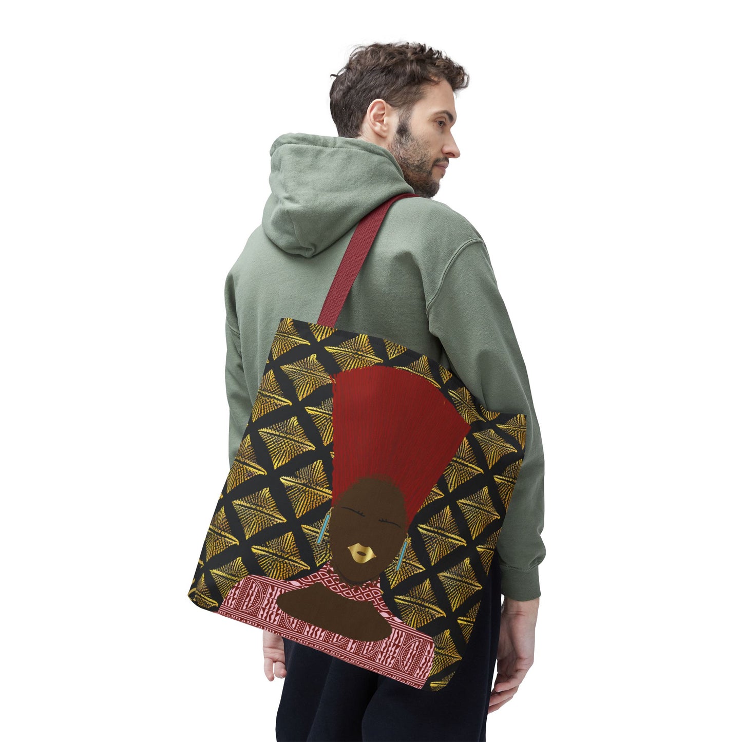 Afrocentric Queen Nef Two Sided Canvas Tote Bag, Gold Goals