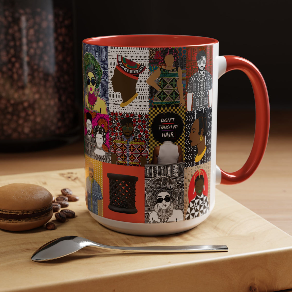 African Pipo Accent Coffee Mug - 11oz, 15oz, 4 Colors, 2 Sizes, Unique Ethnic Design, Kitchenware, Tea Cup, Home Decor, Drinkware
