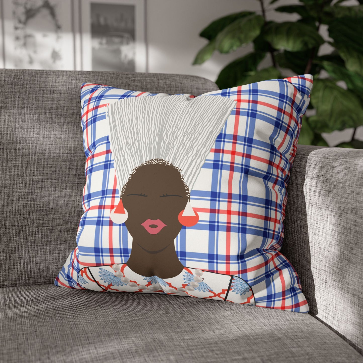 Nef in Red - and Nef in White  Two Sided Faux Suede Square Pillow Case