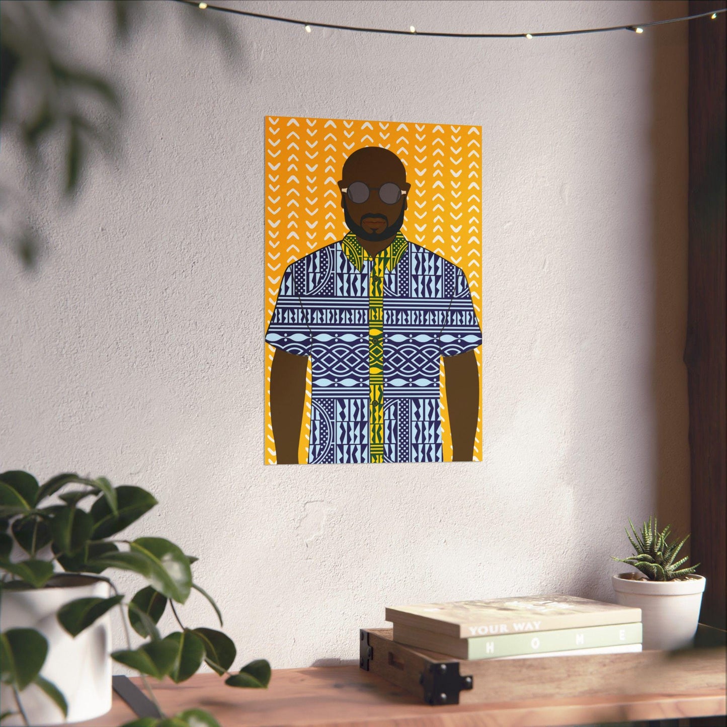 Le Monsieur in Blue Ndop on Yellow Premium Matte Vertical Posters