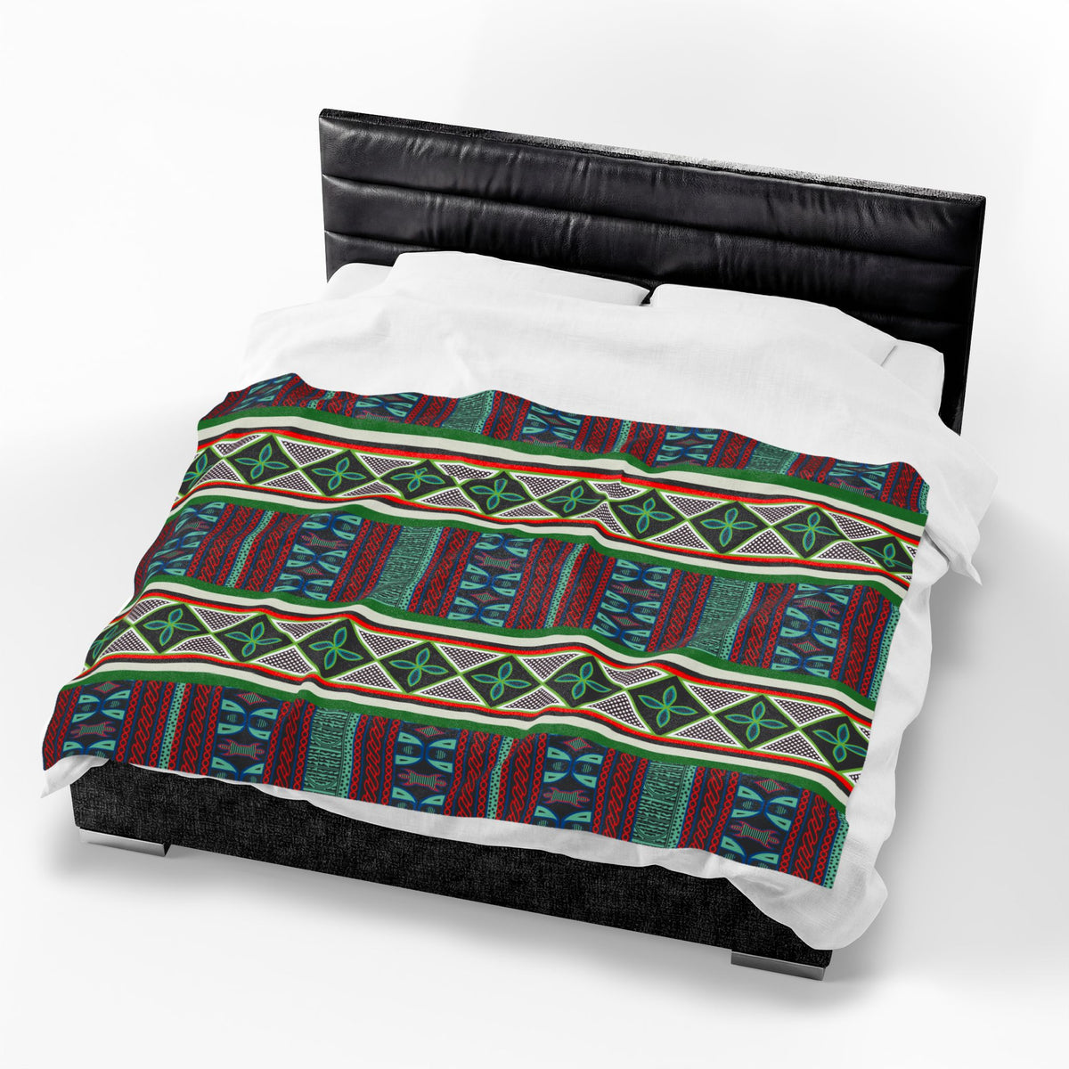 Aqua Red Toghu with Strip Velveteen Plush Blanket
