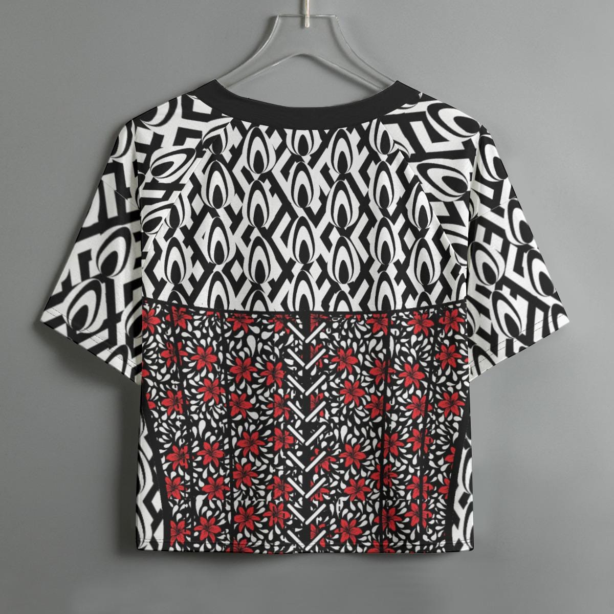 Floral Ankara Crop Top: Red, White & Black Raglan Shirt