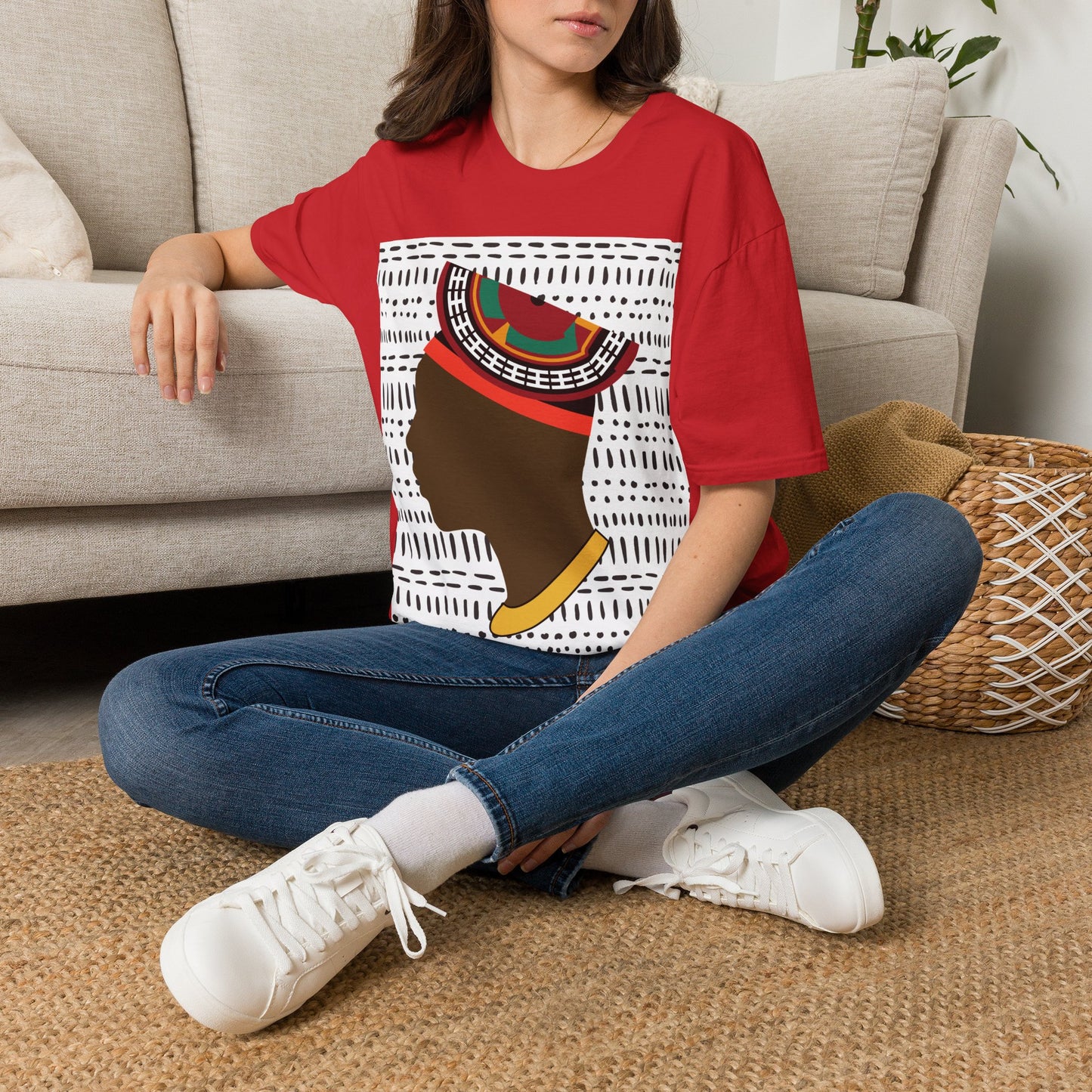 Man in Bamenda Hat White Mudcloth Unisex Softstyle T-Shirt