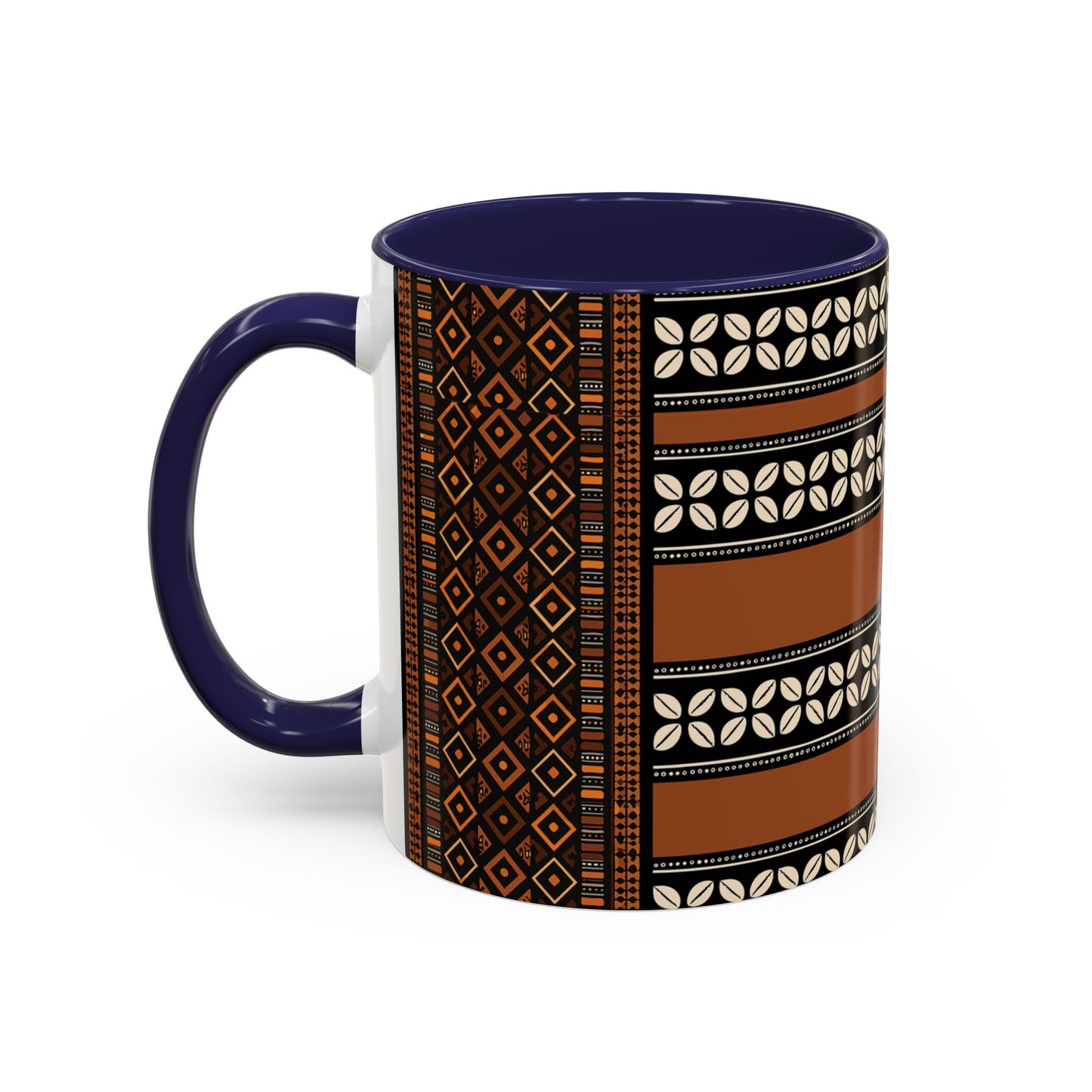 Mudcloth and Cowries Ceramic Coffee Mug (11, 15oz) in 4 Colors, 2 Sizes, Unique African Print Design