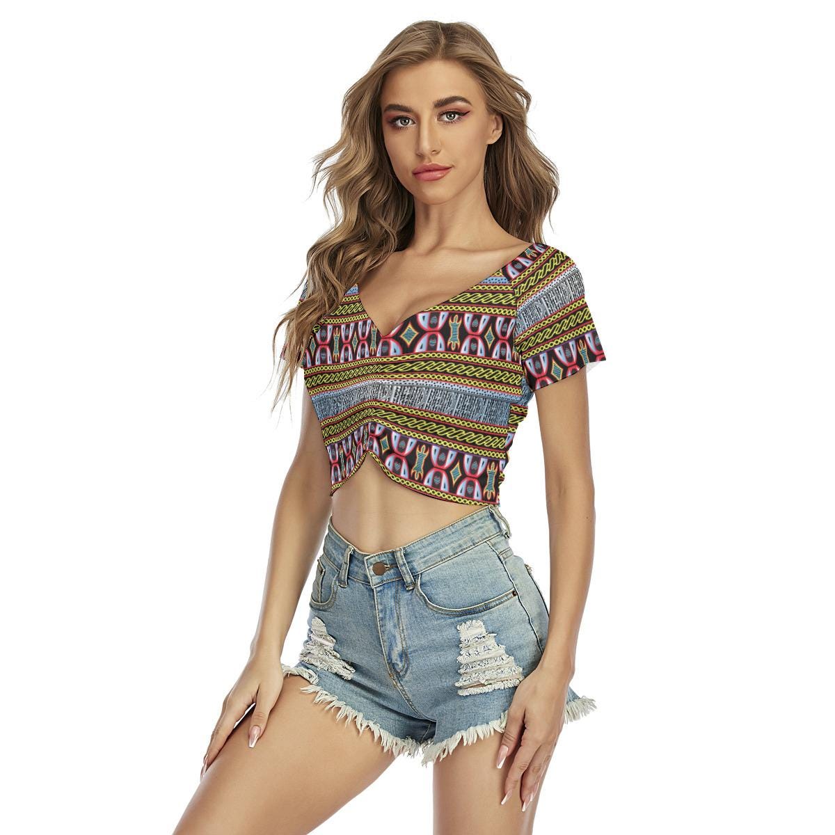 Mixed African Print Crop Top, Stretchy Summer Festival Top