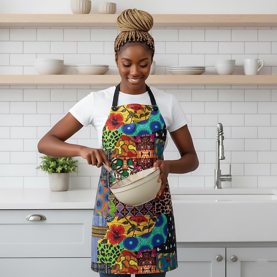 Ankara Quilt Print Apron – Colorful Retro Kitchen Apron