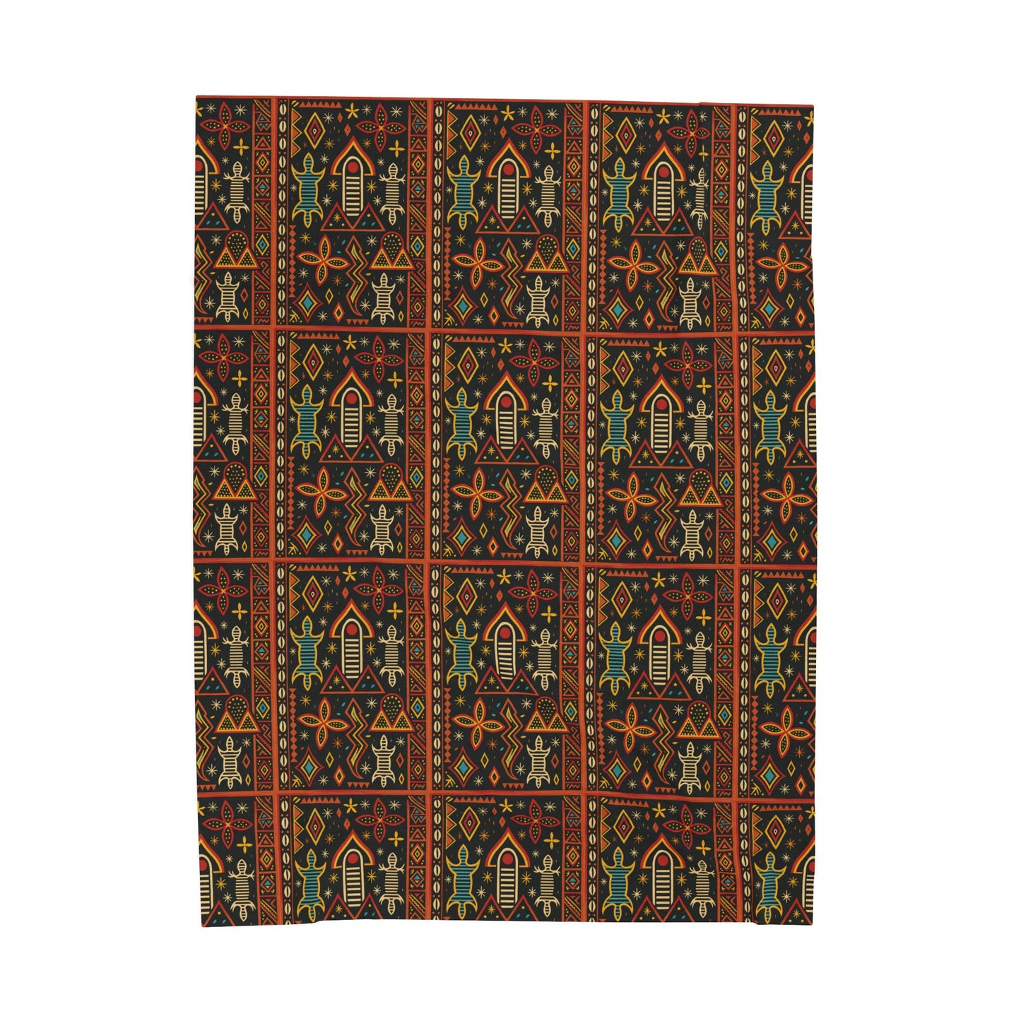 Warrior Toghu Velveteen Blanket, Cozy Throw, Ethnic Design Bedding, Soft Afrocentric Bedspread, Warm Living Room Decor
