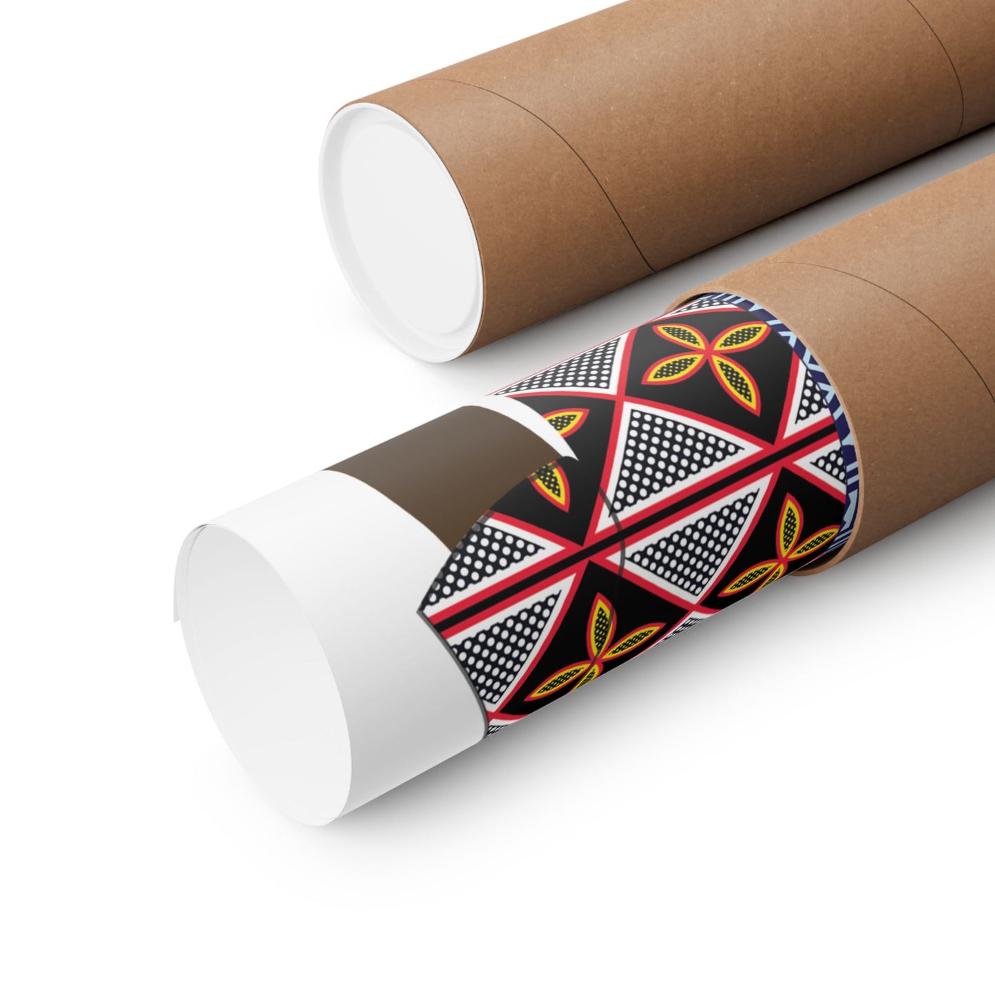 Pascale (Chocolate) in Yellow Toghu on White Backdrop Premium Matte Vertical Posters