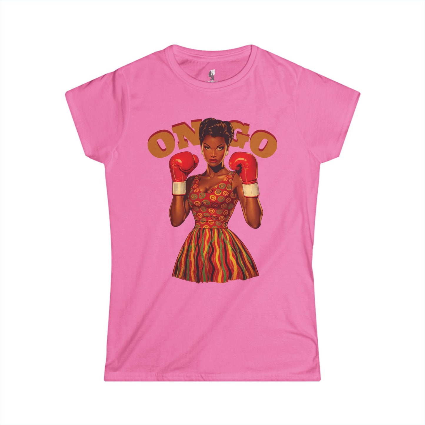 On Go Boxing Girl Softstyle Women's Tee,  Retro Fighter Illustration, Women's T-Shirt