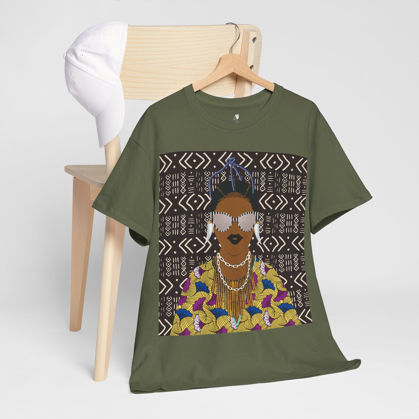 Manyi in Floral on Mudcloth Unisex Heavy Cotton Tee