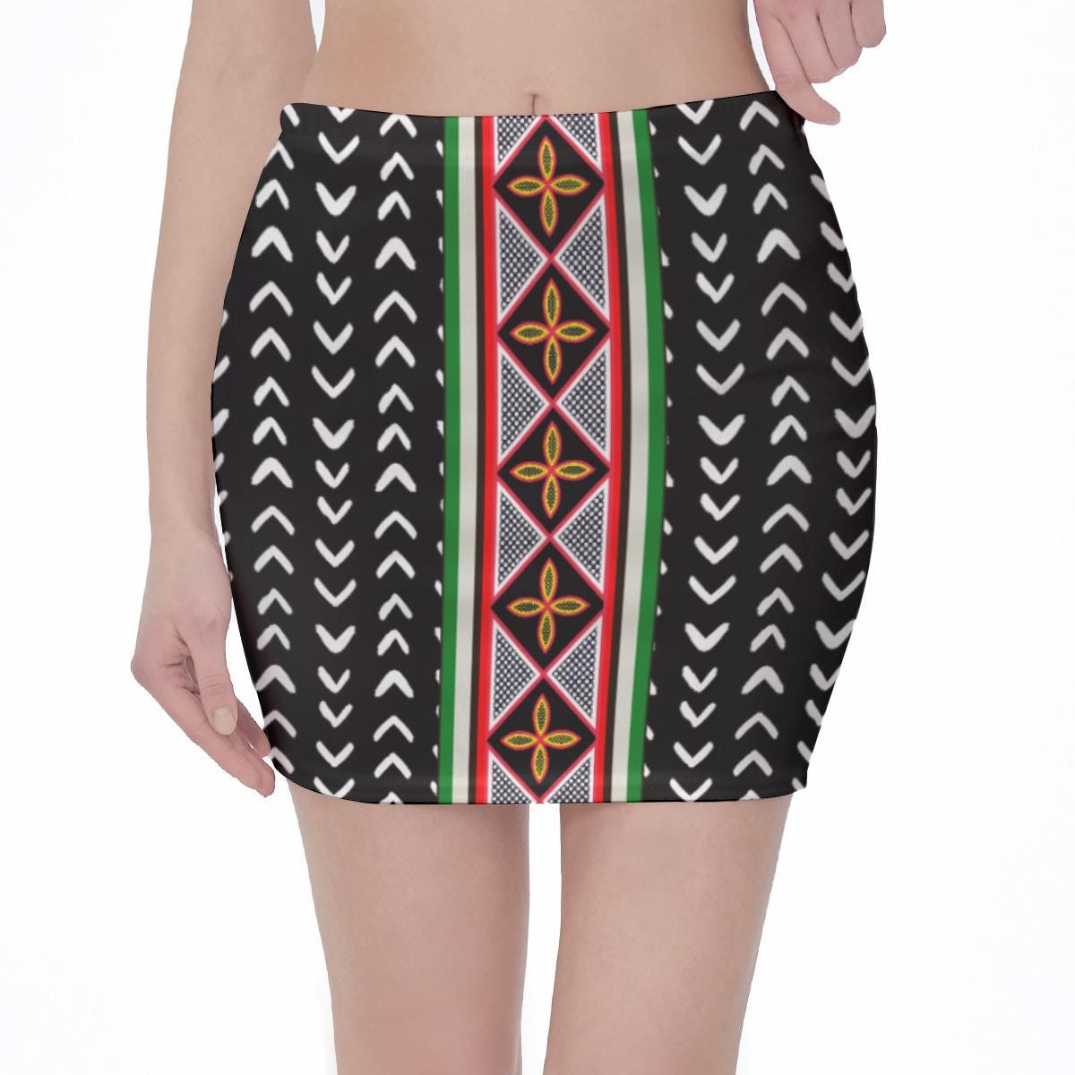 Mudcloth Toghu Print Mini Skirt: High Waist Party Outfit, Ready to Ship