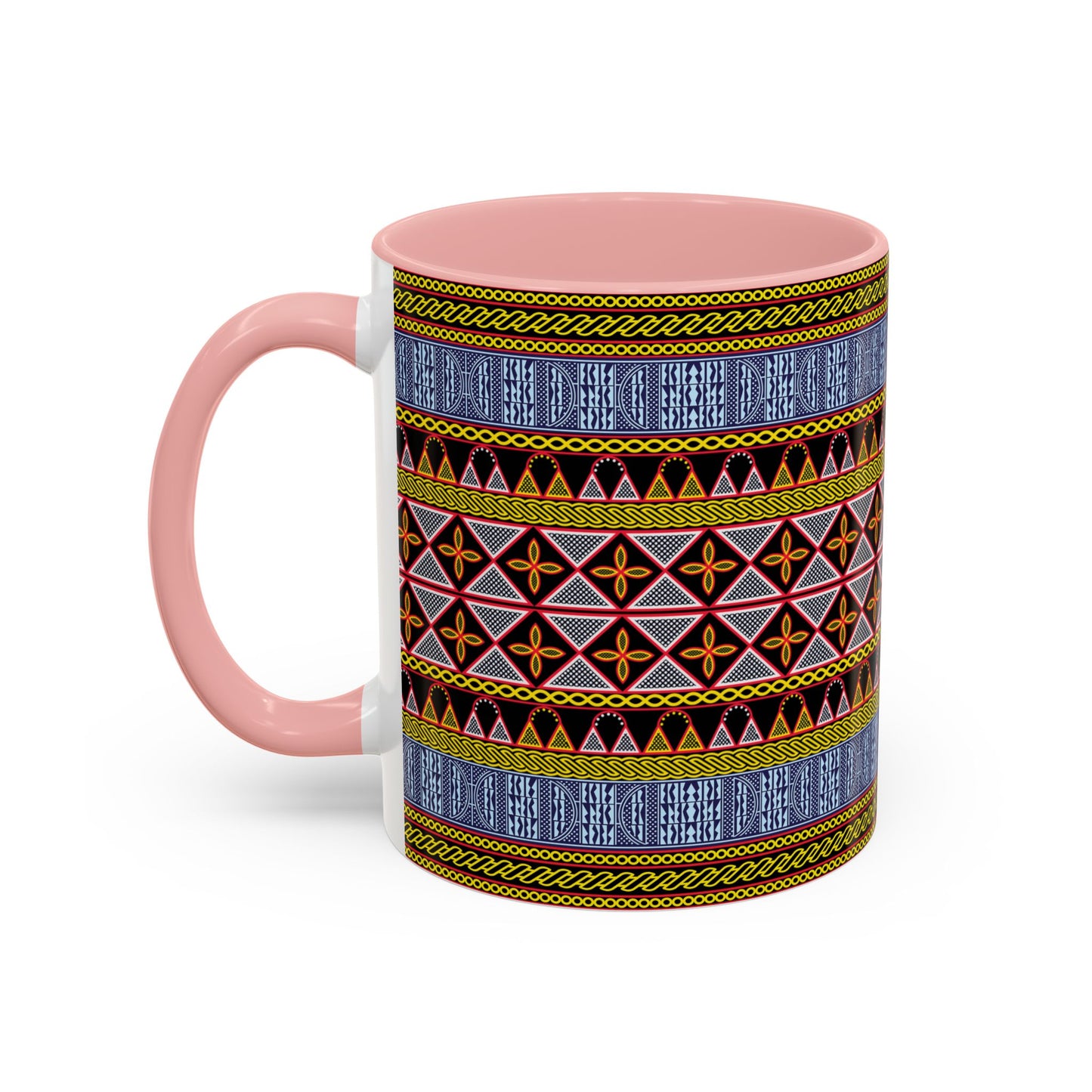 Cameroonian Toghu and Ndop Ceramic Coffee Mug (11, 15oz) in 4 Colors, 2 Sizes, Unique African Print Design