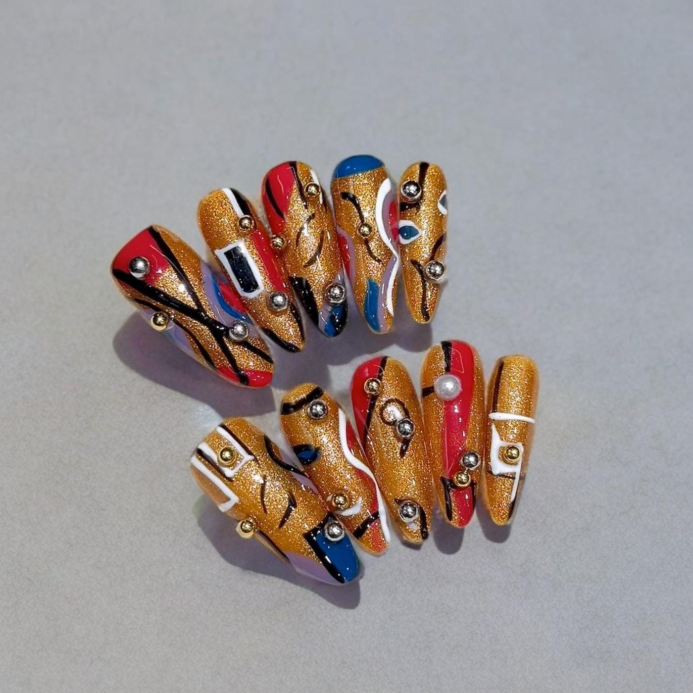 Gold Art Deco Almond Press On Nails, DIY Nail Gift