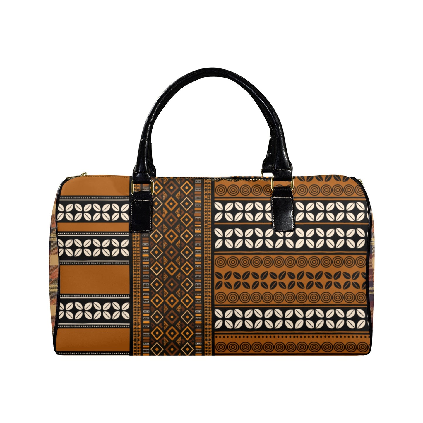 NEW Vegan Leather Mudcloth & Cowries Print Travel Bag