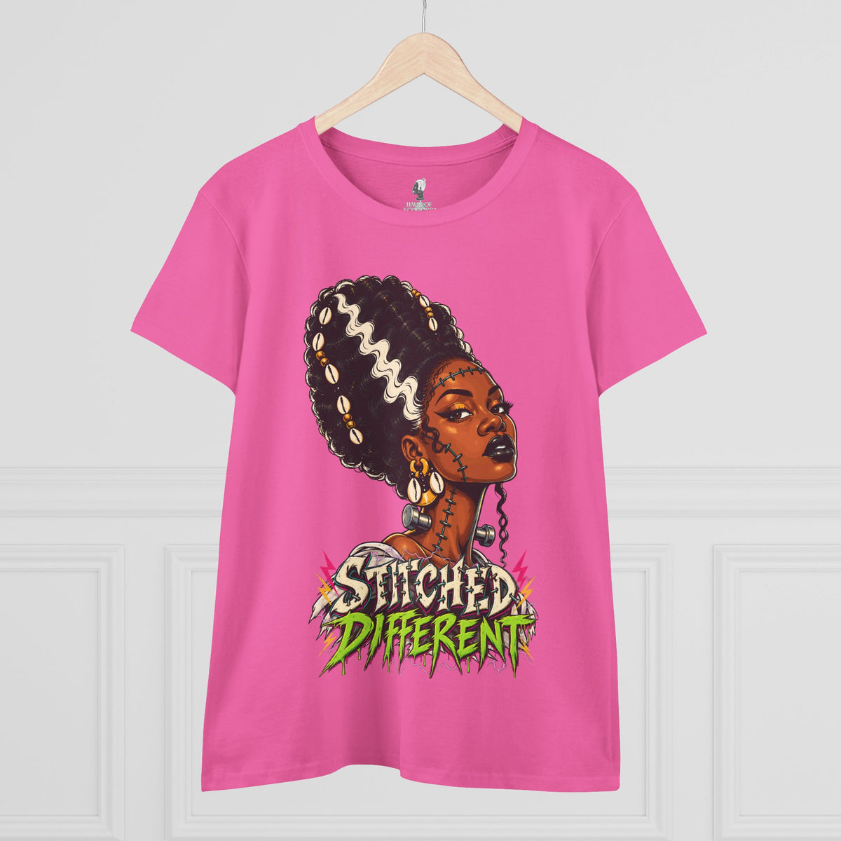 Stitched Different Afro Punk Portrait Tee, Halloween Women's Cotton Cotton T-Shirt