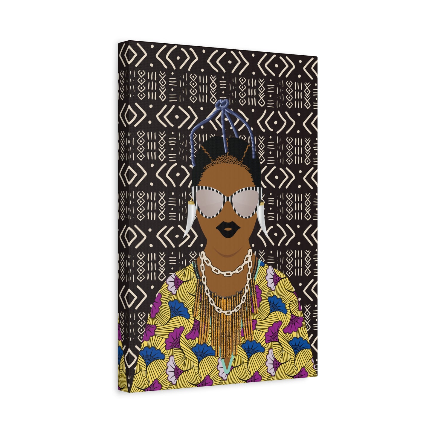 Manyi in Floral on Mudcloth Matte Canvas, Stretched, 1.25" Modern African Art Print, Stylish Home Decor