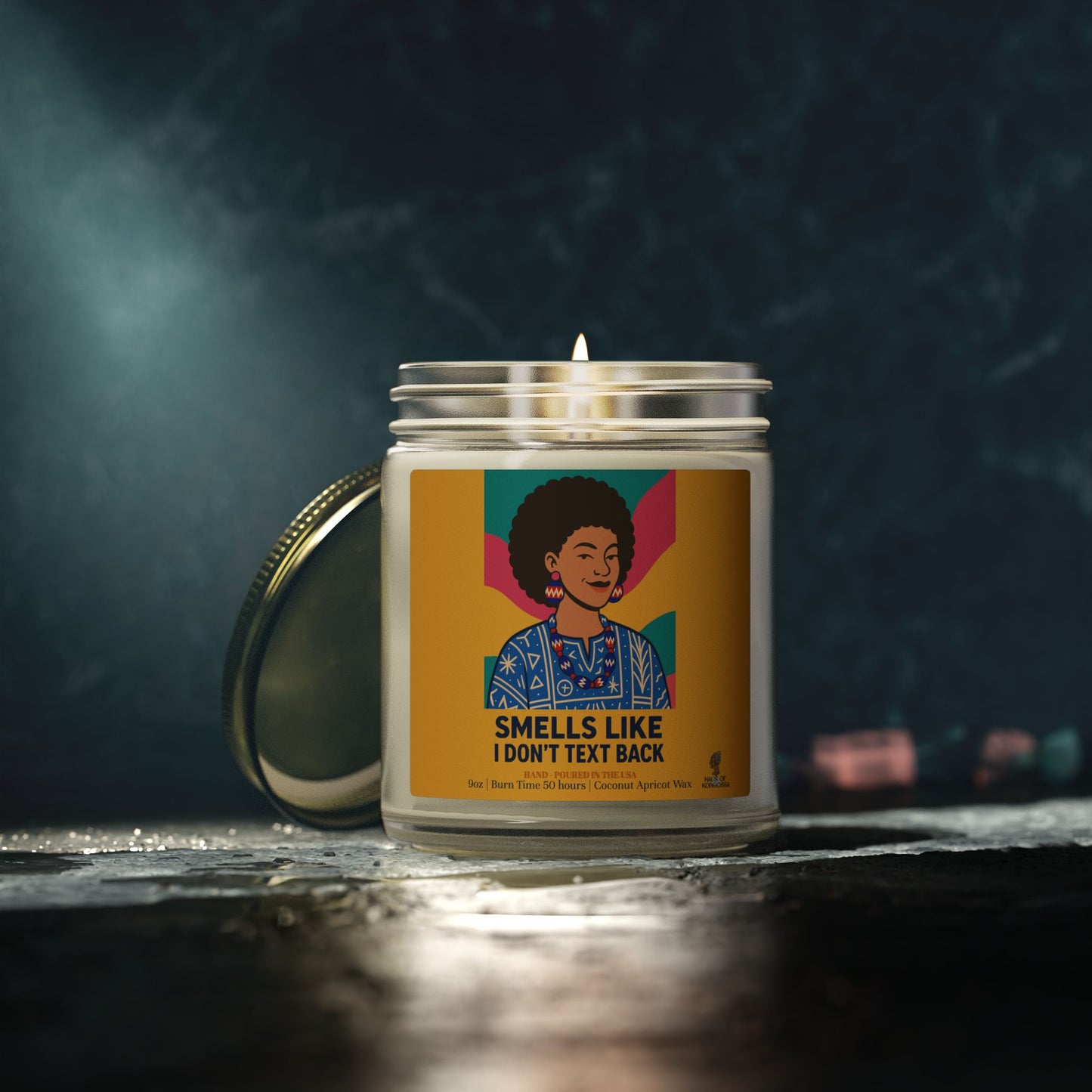 Colorful Smells like I don't text back Funny Coconut Apricot Wax Scented Candles, Afrocentric Candle,Home Fragrance Decor, Aromatherapy Gift, Relaxation Candle