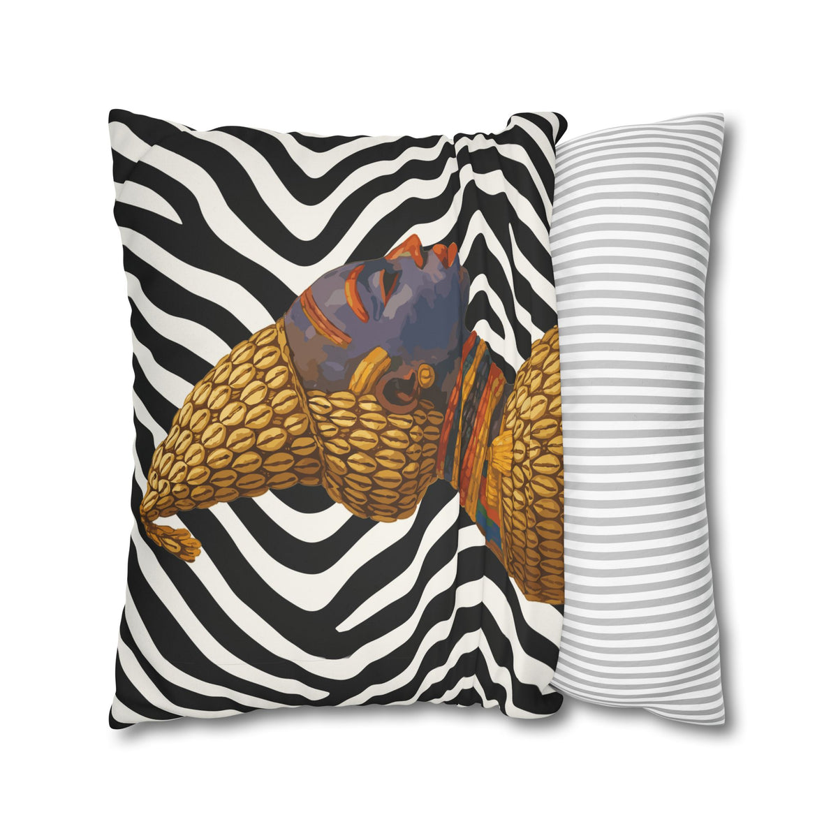 Bangwa Mask Faux Suede Pillow Case, Square Throw Cushion, Boho Home Decor, Living Room Accent, Bedroom or Living room Accessory
