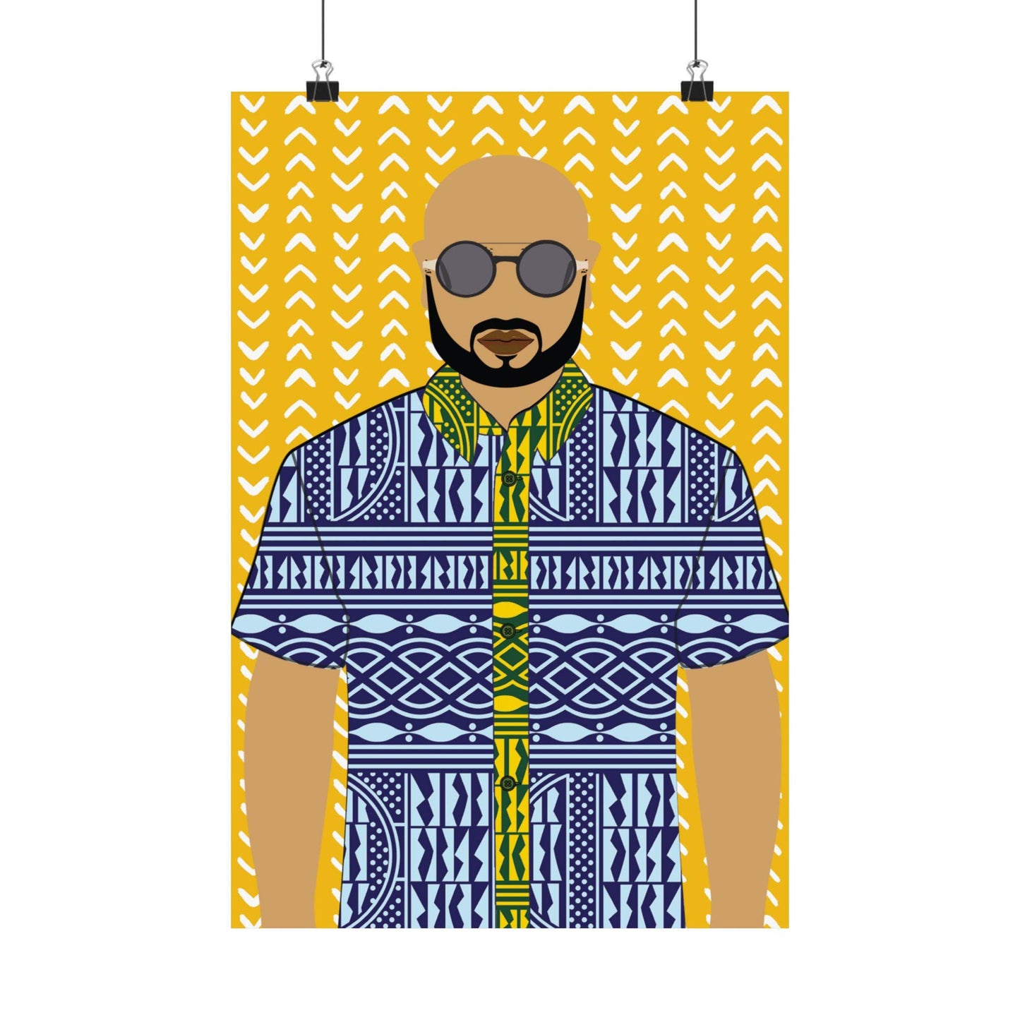 Le Monsieur in Blue Ndop on Yellow Premium Matte Vertical Posters