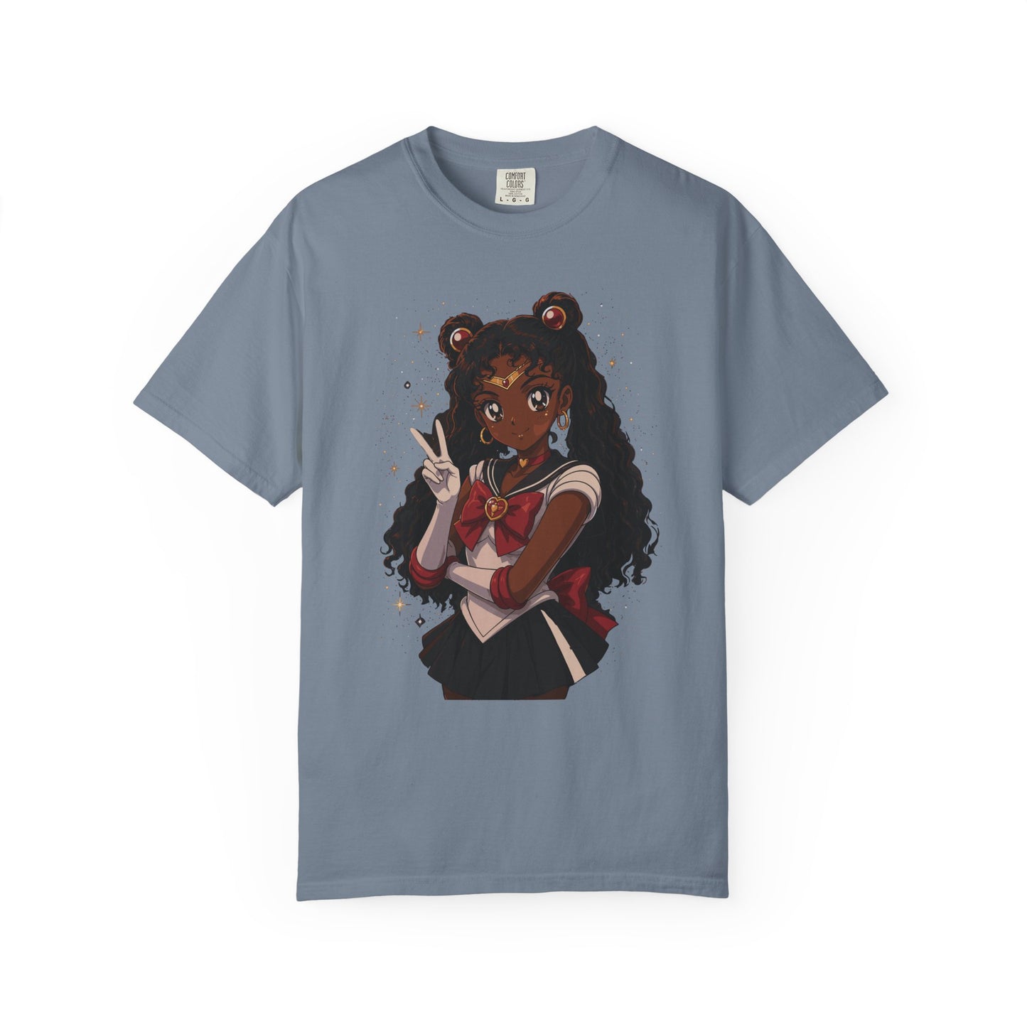 Melanin Magic Anime Tee, Black Anime Girl Shirt, Afro Magical Girl Tee, African Streetwear Graphic, Unisex Garment-Dyed T-Shirt